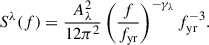 Mathematical equation: $$ \begin{aligned} S^\lambda (f) = \frac{A_\lambda ^2}{12\pi ^2} \left( \frac{f}{f_{\rm {yr}}}\right)^{-\gamma _\lambda } f_{\rm {yr}}^{-3}. \end{aligned} $$