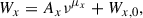 Mathematical equation: $$ \begin{aligned} W_{x} = A_{x} \nu ^{\mu _{x}} + W_{x,0}, \end{aligned} $$