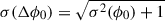 Mathematical equation: $ \sigma(\Delta \phi_0) = \sqrt{ \sigma^2(\phi_0) + 1 } $