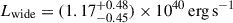 Mathematical equation: $ L_{\mathrm{wide}} = (1.17^{+0.48}_{-0.45})\times 10^{40} \, \mathrm{erg} \, \mathrm{s}^{-1} $