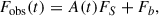 Mathematical equation: $$ \begin{aligned} F_{\rm obs}(t) = A(t) F_S + F_b, \end{aligned} $$