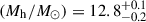 Mathematical equation: $ (M_{\mathrm{h}}/M_\odot) = 12.8^{+0.1}_{-0.2} $
