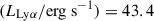 Mathematical equation: $ (L_{\mathrm{Ly}\alpha}/\mathrm{erg\ s}^{-1}) = 43.4 $