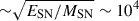 Mathematical equation: $ {\sim}\sqrt{E_{\mathrm{SN}}/M_{\mathrm{SN}}}\sim 10^{4} $