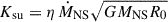 Mathematical equation: $ K_{\mathrm{su}}=\eta\,\dot{M}_{\mathrm{NS}}\sqrt{GM_{\mathrm{NS}}R_{\mathrm{0}}} $