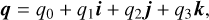 Mathematical equation: $q = {q_0} + {q_1}i + {q_2}j + {q_3}k,$