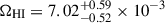 Mathematical equation: $ \Omega_{\mathrm{HI}} = 7.02^{+0.59}_{-0.52}\times 10^{-3} $