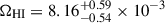 Mathematical equation: $ \Omega_{\mathrm{HI}} = 8.16^{+0.59}_{-0.54}\times 10^{-3} $