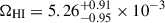 Mathematical equation: $ \Omega_{\mathrm{HI}} = 5.26^{+0.91}_{-0.95}\times 10^{-3} $