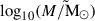 $ \log_{10}(\tilde{M/\mathrm{M}_{\odot}}) $
