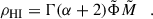 Mathematical equation: $$ \begin{aligned} \rho _{\rm HI}=\Gamma (\alpha +2)\tilde{\Phi } \tilde{M} \quad . \end{aligned} $$