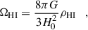 Mathematical equation: $$ \begin{aligned} \Omega _{\rm HI} = \frac{8\pi G}{3H_0^2}\rho _{\rm HI} \quad , \end{aligned} $$