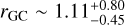Mathematical equation: ${r_{{\rm{GC}}}}\~1.11_{ - 0.45}^{ + 0.80}$