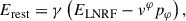 Mathematical equation: $$ \begin{aligned} {E_\mathrm{rest} } = \gamma \left({E_\mathrm{LNRF} } - v^{\varphi } p_{\varphi }\right), \end{aligned} $$