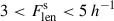 Mathematical equation: $ 3 < F_{\mathrm{len}}^{\mathrm{s}} < 5\,h^{-1} $