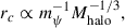 Mathematical equation: $$ \begin{aligned} r_{c}&\propto m_\psi ^{-1}M_{\rm halo}^{-1/3},\end{aligned} $$