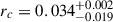 Mathematical equation: $ r_c=0.034^{+0.002}_{-0.019} $