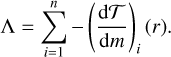 Mathematical equation: $\Lambda = \mathop \sum \limits_{i = 1}^n - {\left( {{{{\rm{d}}T} \over {{\rm{d}}m}}} \right)_i}\left( r \right).$