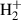 Mathematical equation: $ \mathrm{H^{+}_{2}} $
