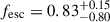 Mathematical equation: $ f_{\text{esc}} = 0.83^{+0.15}_{-0.80} $
