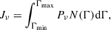 Mathematical equation: $$ \begin{aligned} J_\nu =\int _{\Gamma _\text{min}}^{\Gamma _\text{max}}P_\nu N(\Gamma )\mathrm{d} \Gamma , \end{aligned} $$