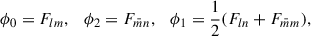 Mathematical equation: $$ \begin{aligned} \phi _0=F_{lm},\quad \phi _2=F_{ \bar{m} n},\quad \phi _1=\frac{1}{2}(F_{ln}+F_{ \bar{m} m}), \end{aligned} $$