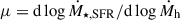 Mathematical equation: $ \mu = \mathrm d \log \dot{M}_{\mathrm{\star,SFR}} / \mathrm d \log \dot{M}_{\mathrm{h}} $