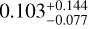 Mathematical equation: $\[0.103_{-0.077}^{+0.144}\]$