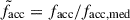 Mathematical equation: $ \tilde{f}_\mathrm{{acc}}=f_\mathrm{{acc}}/f_\mathrm{{acc, med}} $