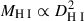 Mathematical equation: $ M_{\mathrm{H}{\small { {\text{ I}}}}}\propto D_{\mathrm{H}{\small { {\text{ I}}}}}^{2} $