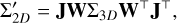 Mathematical equation: \Sigma_{2D}^{\prime}=\mathbf{JW}\Sigma_{3D}\mathbf{W}^{\top}\mathbf{J}^{\top}