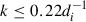 Mathematical equation: $ k\le 0.22 d_{i}^{-1} $
