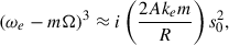 Mathematical equation: $$ \begin{aligned} (\omega _e-m\Omega )^3\approx i\left(\frac{2Ak_em}{R}\right)s_0^2, \end{aligned} $$
