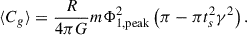 Mathematical equation: $$ \begin{aligned} \langle C_g\rangle = \frac{R}{4 \pi G} m \Phi _{1,\mathrm {peak}}^2 \left(\pi -\pi t_s^2\gamma ^2\right). \end{aligned} $$