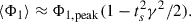 Mathematical equation: $$ \begin{aligned} \langle \Phi _1\rangle \approx \Phi _{1,\mathrm {peak}}(1-t_s^2\gamma ^2/2). \end{aligned} $$