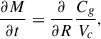 Mathematical equation: $$ \begin{aligned} \frac{\partial M}{\partial t}=\frac{\partial }{\partial R}\frac{C_g}{V_c}, \end{aligned} $$
