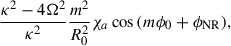 Mathematical equation: $$ \begin{aligned} \frac{\kappa ^2-4\Omega ^2}{\kappa ^2}\frac{m^2}{R_0^2}\chi _a\cos {(m\phi _0+\phi _{\rm NR})}, \end{aligned} $$
