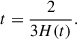 Mathematical equation: $$ \begin{aligned} t = \frac{2}{3H(t)}.\end{aligned} $$
