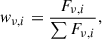 Mathematical equation: $$ \begin{aligned} w_{\nu ,i}=\frac{F_{\nu ,i}}{\sum F_{\nu ,i}}, \end{aligned} $$