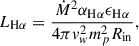 Mathematical equation: $$ \begin{aligned} L_{\mathrm{H} \alpha }=\frac{\dot{M}^2 \alpha _{\mathrm{H} \alpha } \epsilon _{\mathrm{H} \alpha }}{4 \pi { v}_{ w}^2 m_p^2 R_{\mathrm{in} }}, \end{aligned} $$