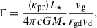 Mathematical equation: $$ \begin{aligned} \Gamma = \frac{\langle \kappa _{\mathrm{pr} } \rangle L_{\star }}{4 \pi c G M_{\star }} \frac{v_{\mathrm{g} }}{r_{\mathrm{gd} }v_{\mathrm{d} }}, \end{aligned} $$