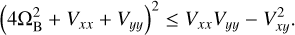 Mathematical equation: ${\left( {4\Omega _{\rm{B}}^2 + {V_{xx}} + {V_{yy}}} \right)^2} \le {V_{xx}}{V_{yy}} - V_{xy}^2.$
