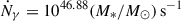Mathematical equation: $ \dot{N}_{\gamma} = 10^{46.88} (M_{*}/M_{\odot})\,\mathrm{s}^{-1} $