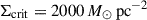 Mathematical equation: $ \Sigma_{\mathrm{crit}} = 2000\,M_{\odot}\,\mathrm{pc}^{-2} $