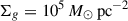 Mathematical equation: $ \Sigma_{g} = 10^5\,M_{\odot}\,\mathrm{pc}^{-2} $
