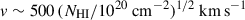 Mathematical equation: $ v \sim 500\,(N_{\mathrm{HI}}/10^{20}\ \rm cm^{-2})^{1/2}\ \rm km\,s^{-1} $