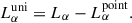 Mathematical equation: $$ L_{\alpha }^\mathrm{uni} = L_{\alpha } - L_{\alpha }^\mathrm{point}. $$