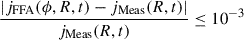 Mathematical equation: $$ \begin{aligned} \frac{|j_{\mathrm{FFA} }(\phi ,R,t)-j_{\mathrm{Meas} }(R,t)|}{j_{\mathrm{Meas} }(R,t)}\le 10^{-3} \end{aligned} $$