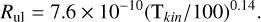 Mathematical equation: $\[R_{\mathrm{ul}}=7.6 \times 10^{-10}\left(\mathrm{~T}_{k i n} / 100\right)^{0.14}.\]$