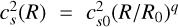 Mathematical equation: $c_s^2\left( R \right) = c_{s0}^2{\left( {R/{R_0}} \right)^q} $